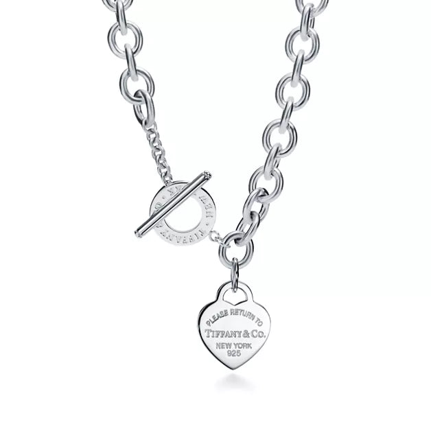 Heart Tag Toggle Necklace in Silver