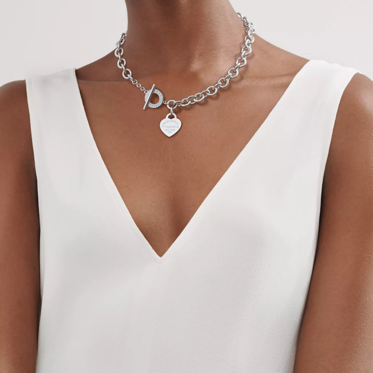 Heart Tag Toggle Necklace in Silver