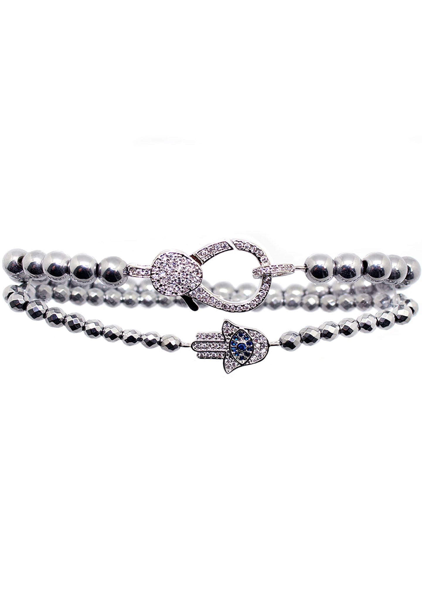 Divine Hamsa Bracelet Set In Silver