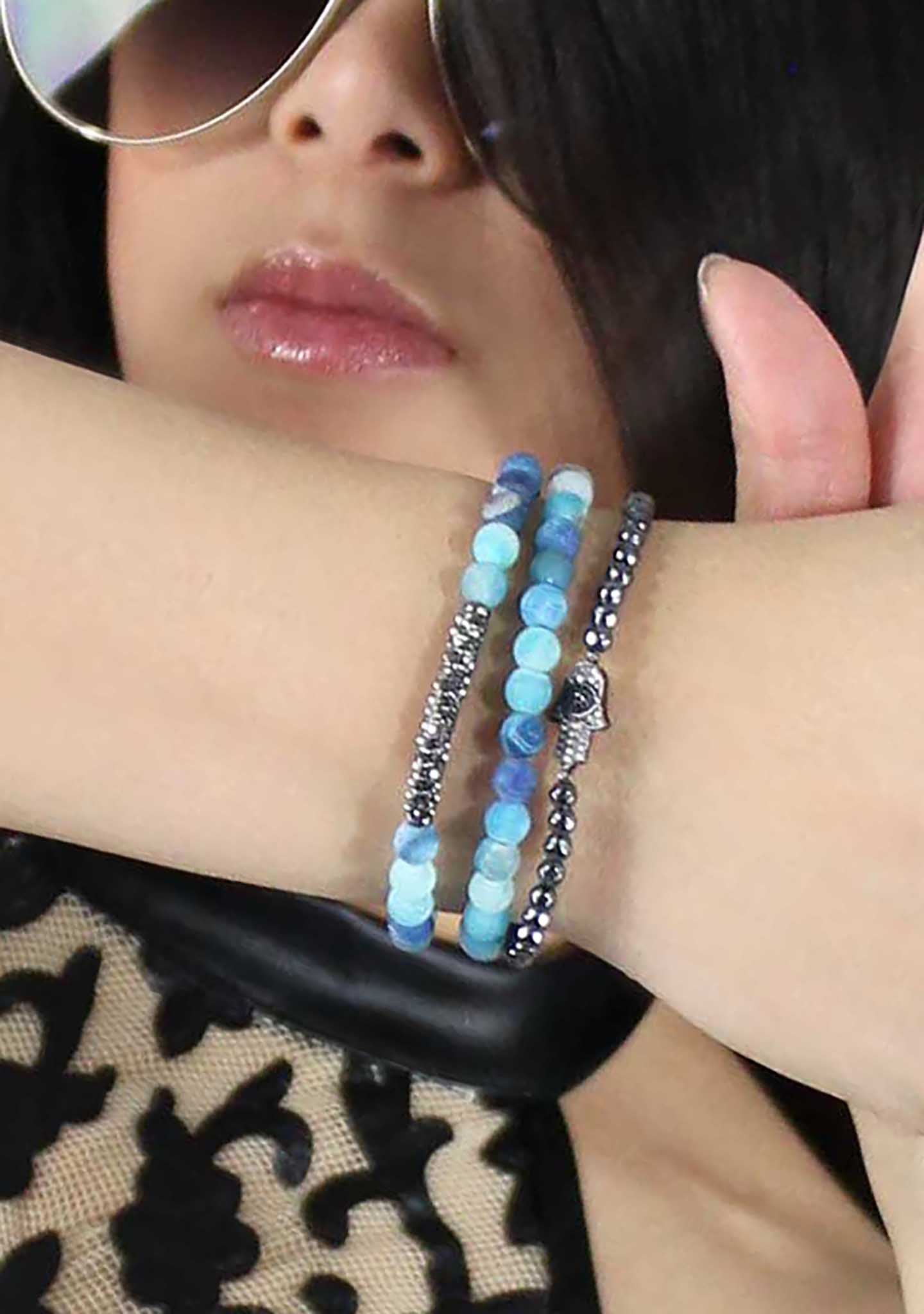  Divine Hamsa Bracelet Set In Blue