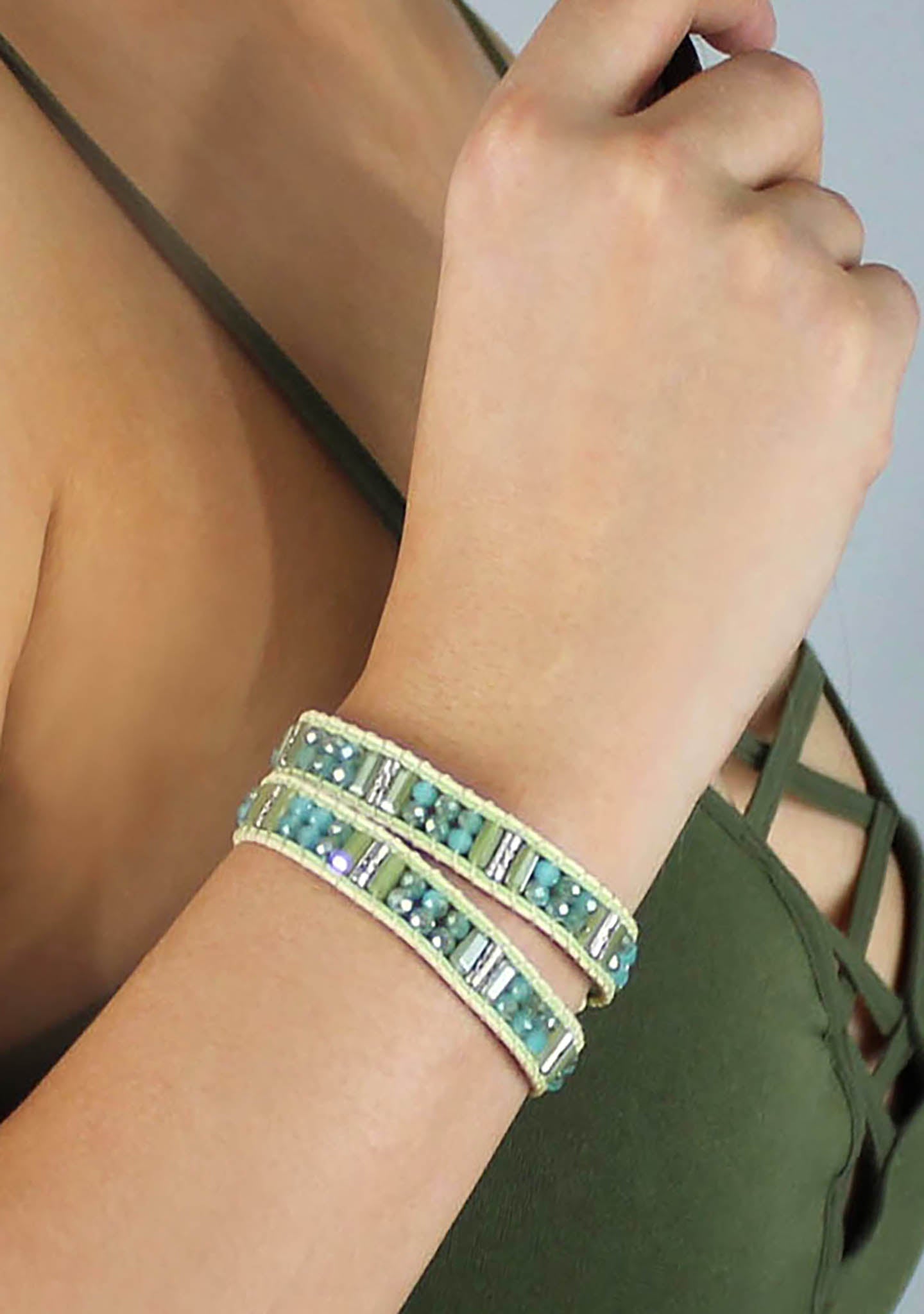  Evergreen Beaded Double Wrap Bracelet