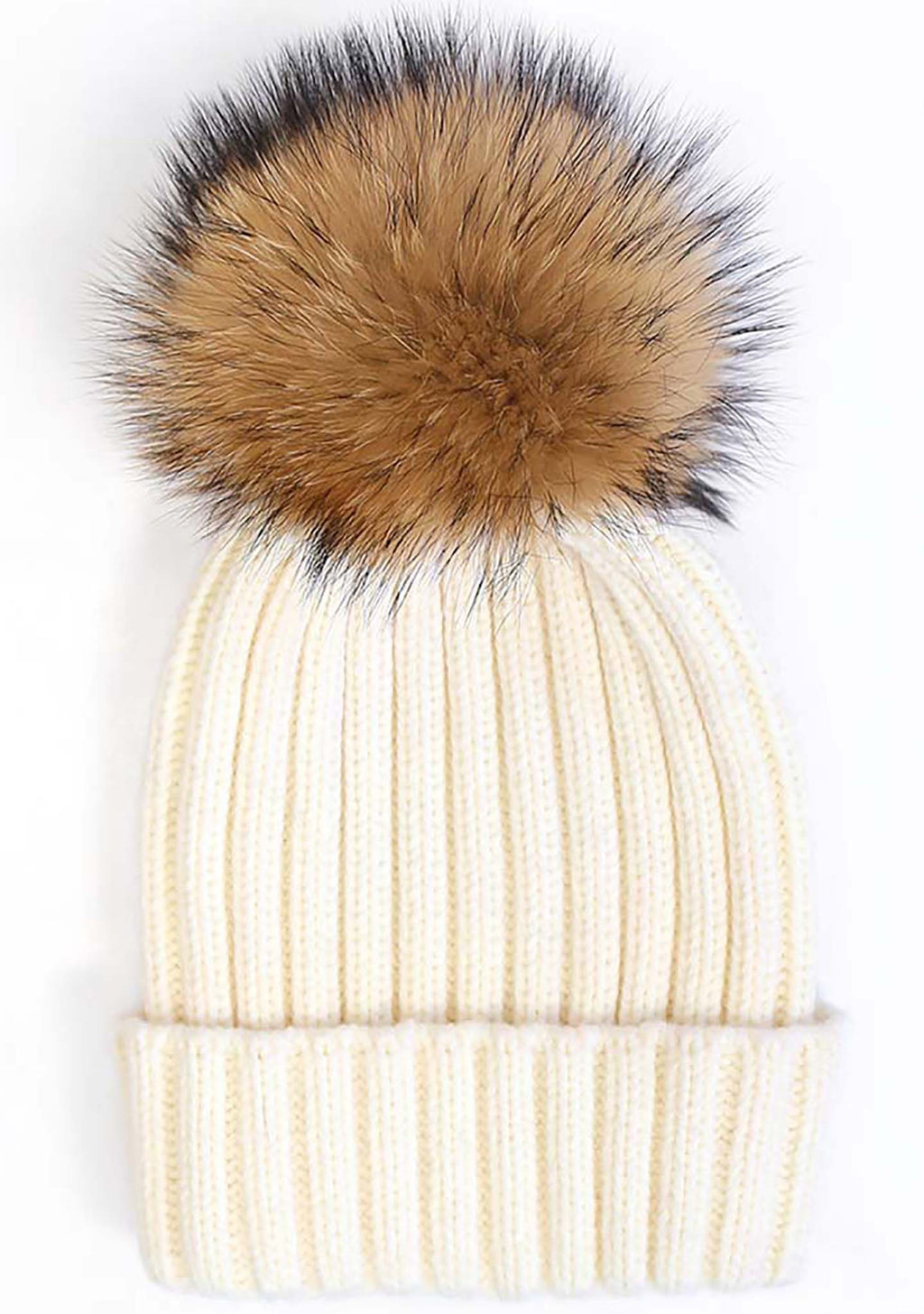  Pom Knit Beanie In Ivory