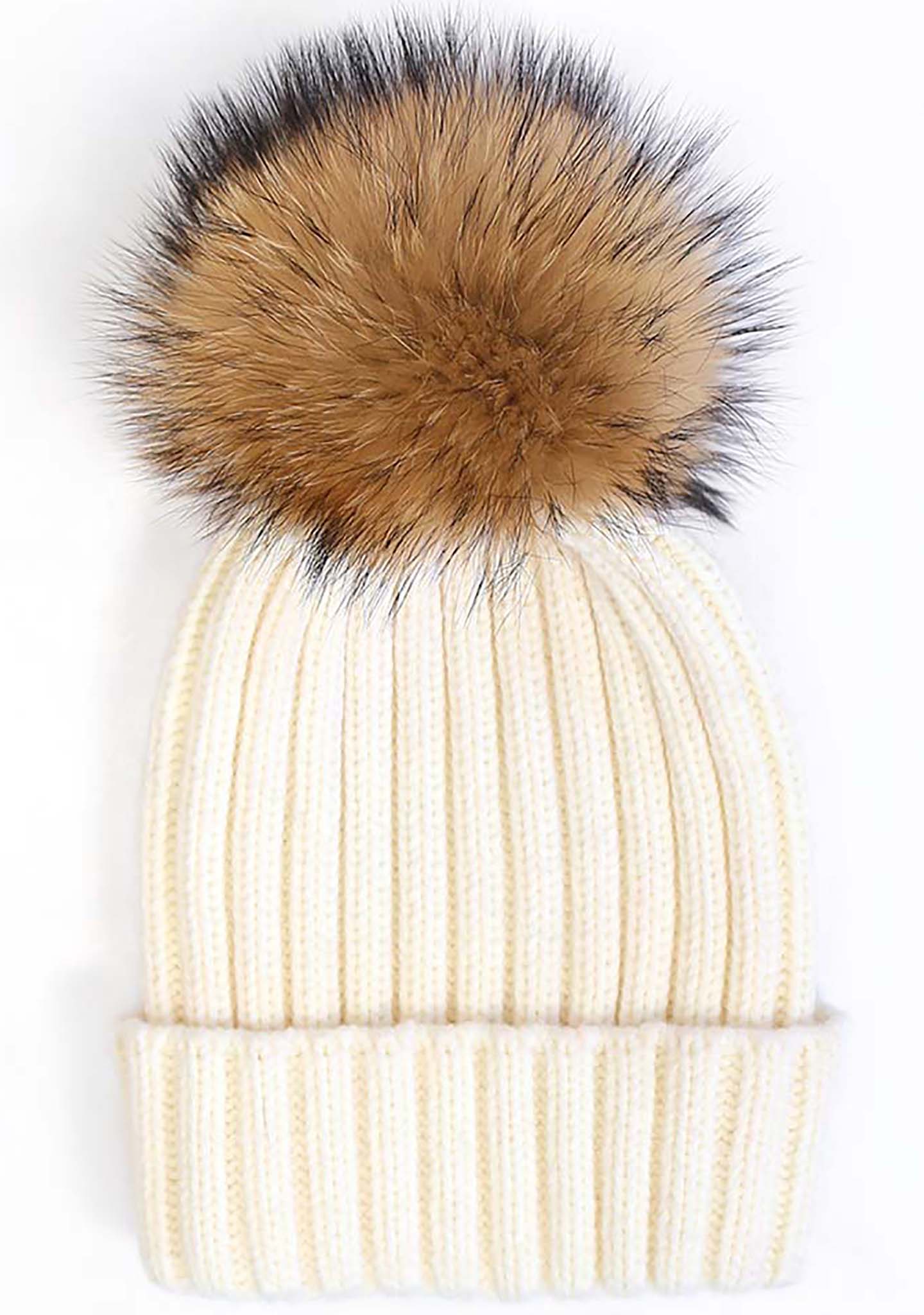  Pom Knit Beanie In Ivory
