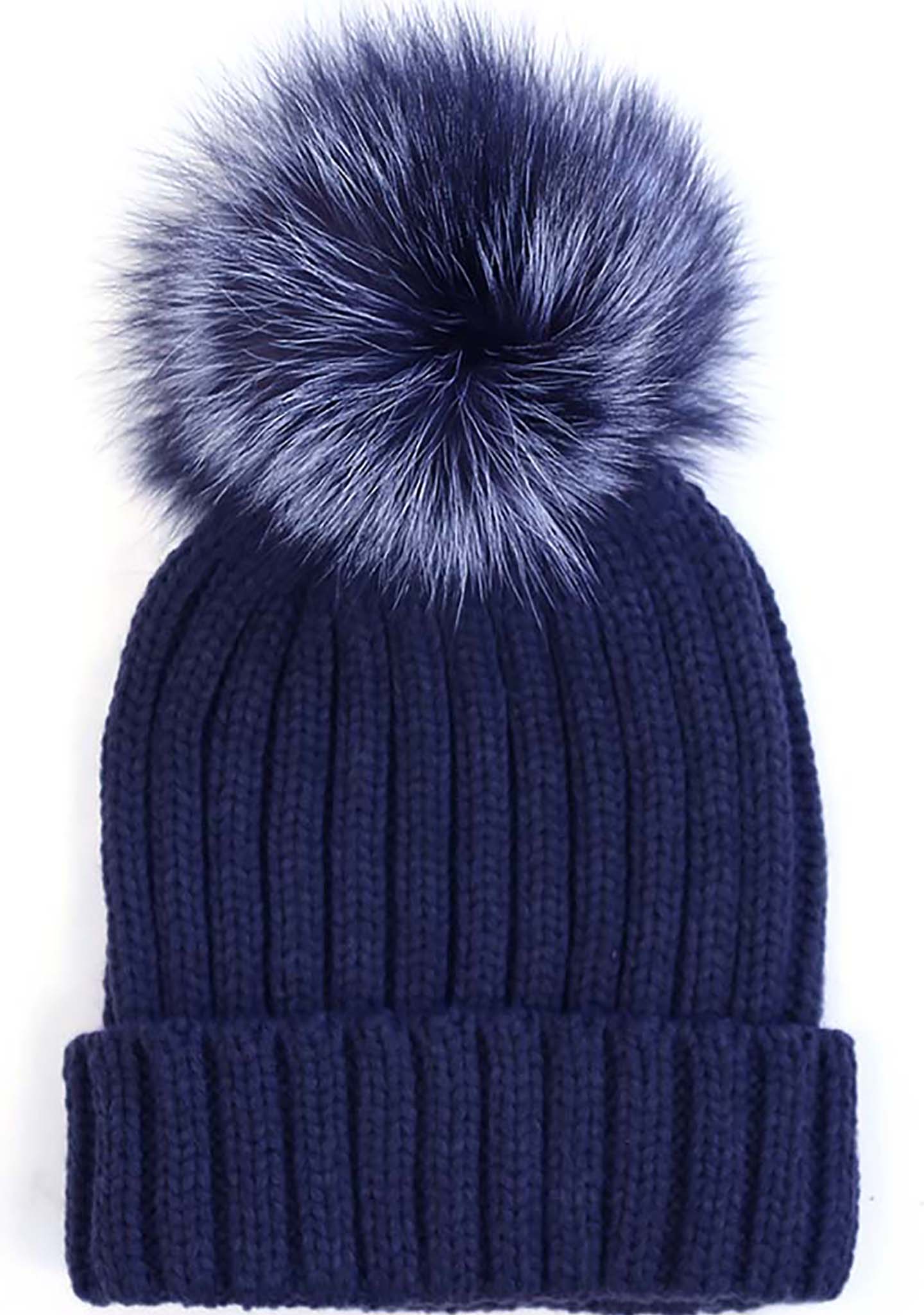  Pom Knit Beanie In Navy