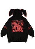  Bunny Dolls Punky Bunny Usamimi Black Red Oversized Zip Hoodie