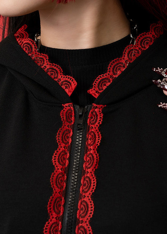  Bunny Dolls Punky Bunny Usamimi Black Red Oversized Zip Hoodie