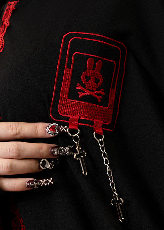  Bunny Dolls Punky Bunny Usamimi Black Red Oversized Zip Hoodie