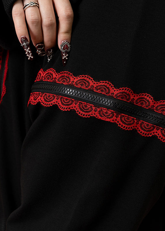  Bunny Dolls Punky Bunny Usamimi Black Red Oversized Zip Hoodie