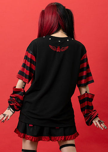  Bunny Dolls Punky Bunny Black Red Long Sleeves Oversized Tee