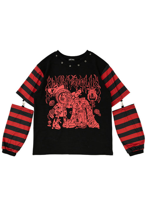  Bunny Dolls Punky Bunny Black Red Long Sleeves Oversized Tee