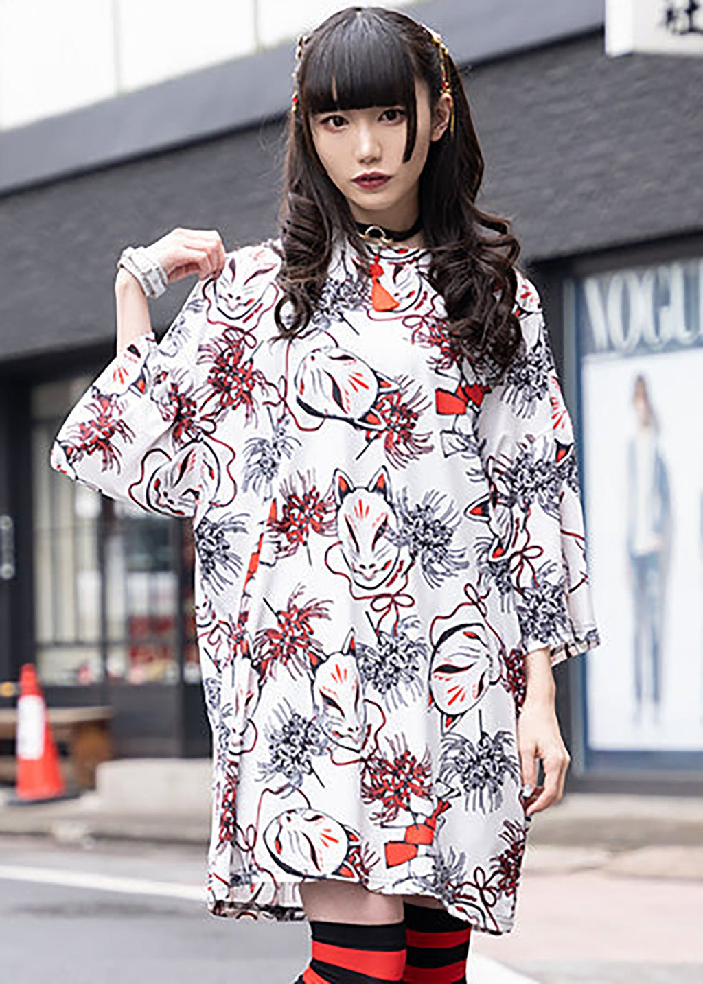  Higabana Kitsune Fox White Oversized Tee