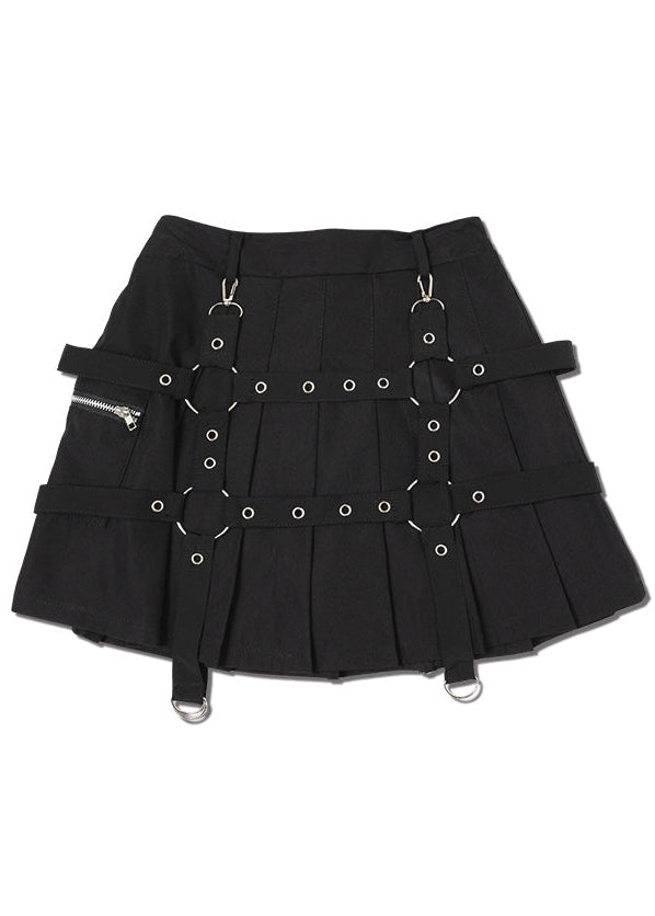  Drip Heart Harness Black Pleated Skirt