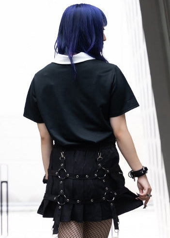  Drip Heart Harness Black Pleated Skirt