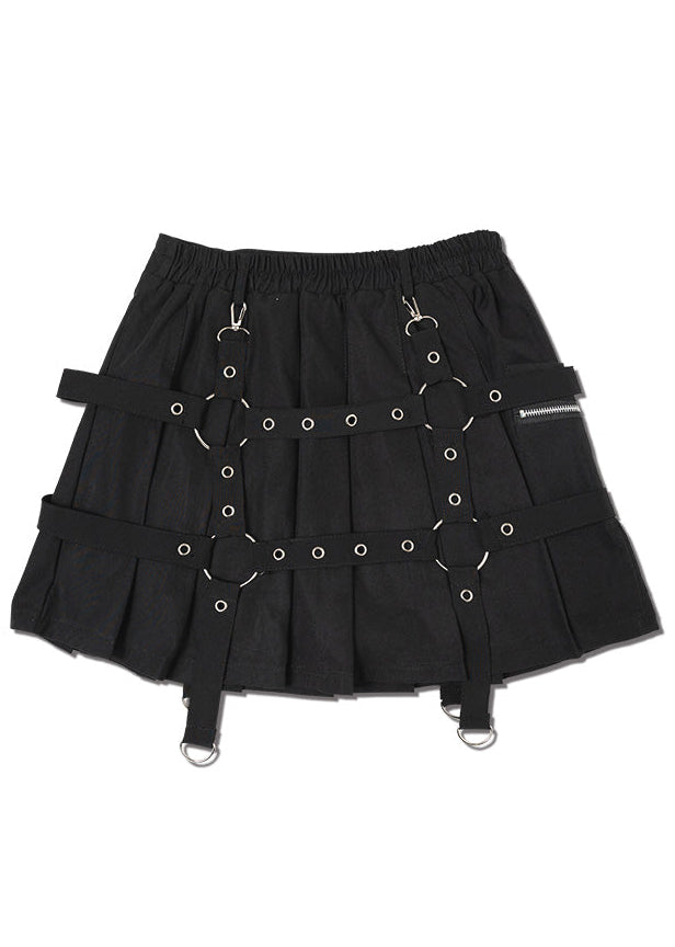 Drip Heart Harness Black Pleated Skirt