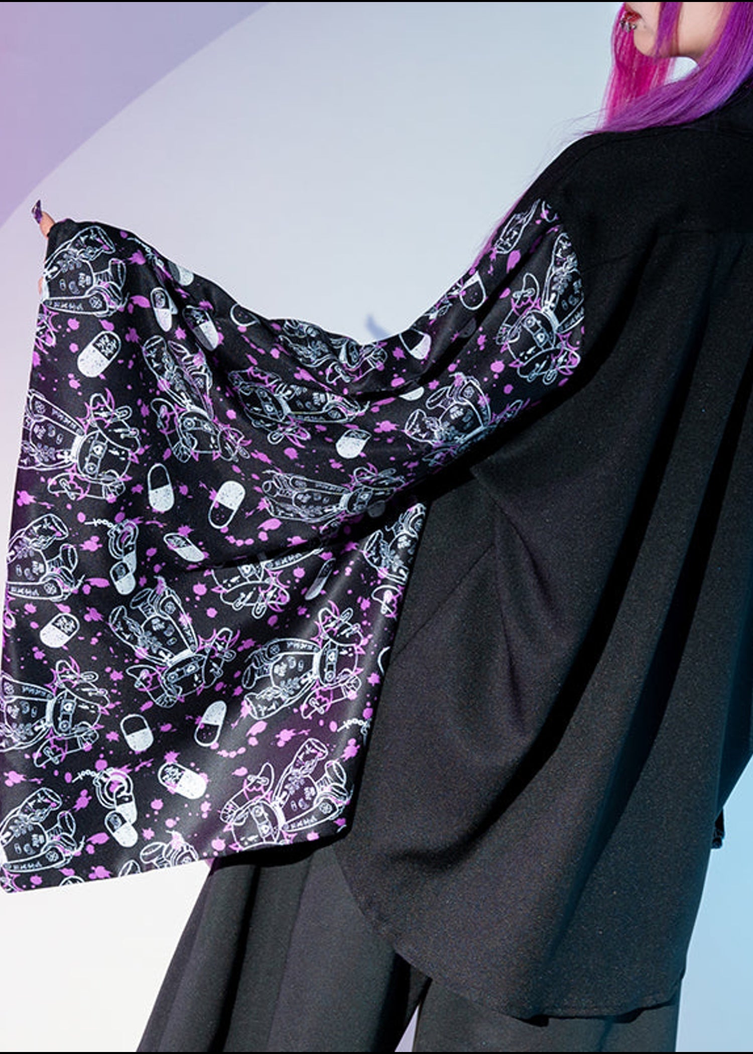  Mill & Nero Blood Nero Kimono Black Purple Button Shirt