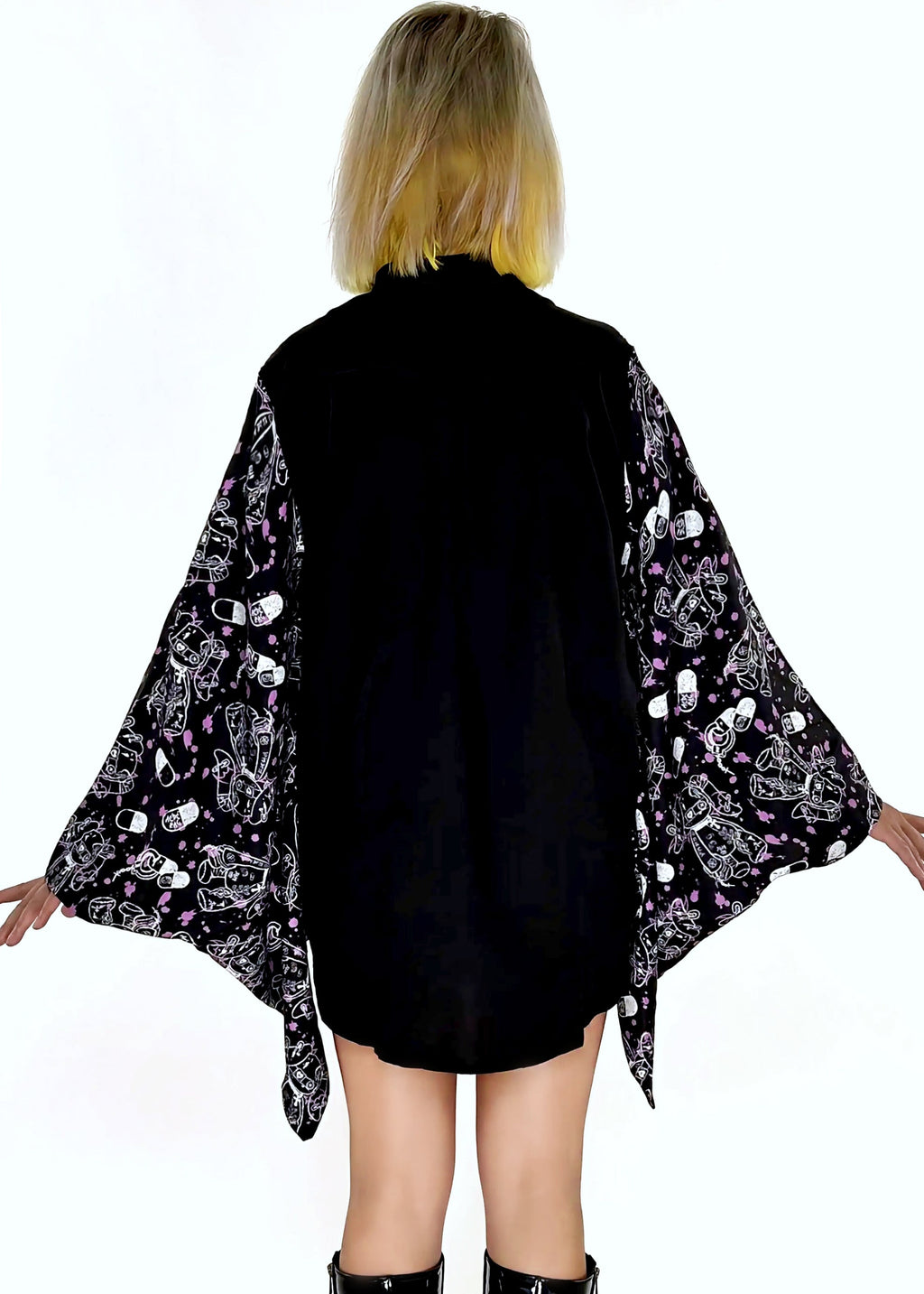  Mill & Nero Blood Nero Kimono Black Purple Button Shirt