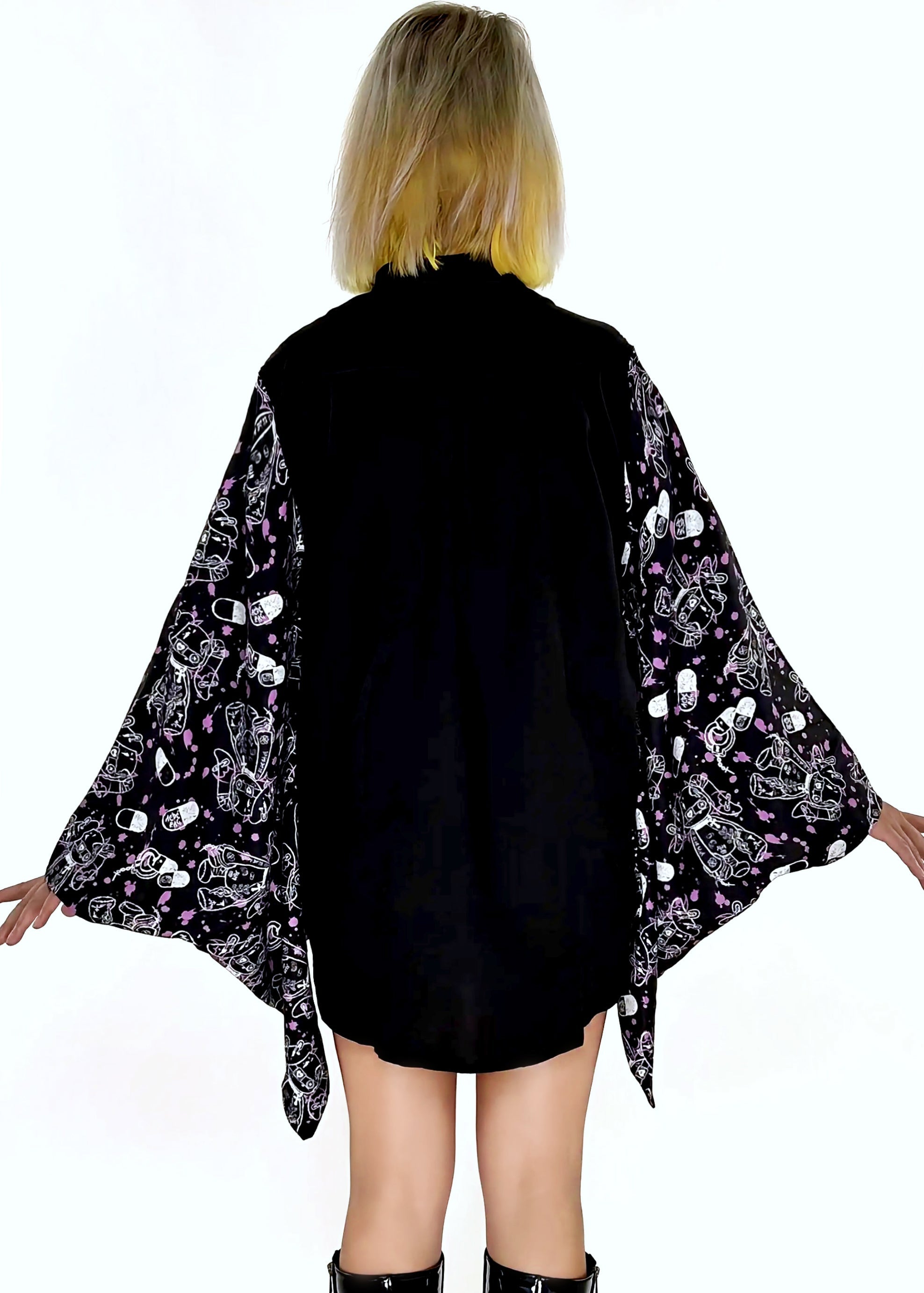  Mill & Nero Blood Nero Kimono Black Purple Button Shirt