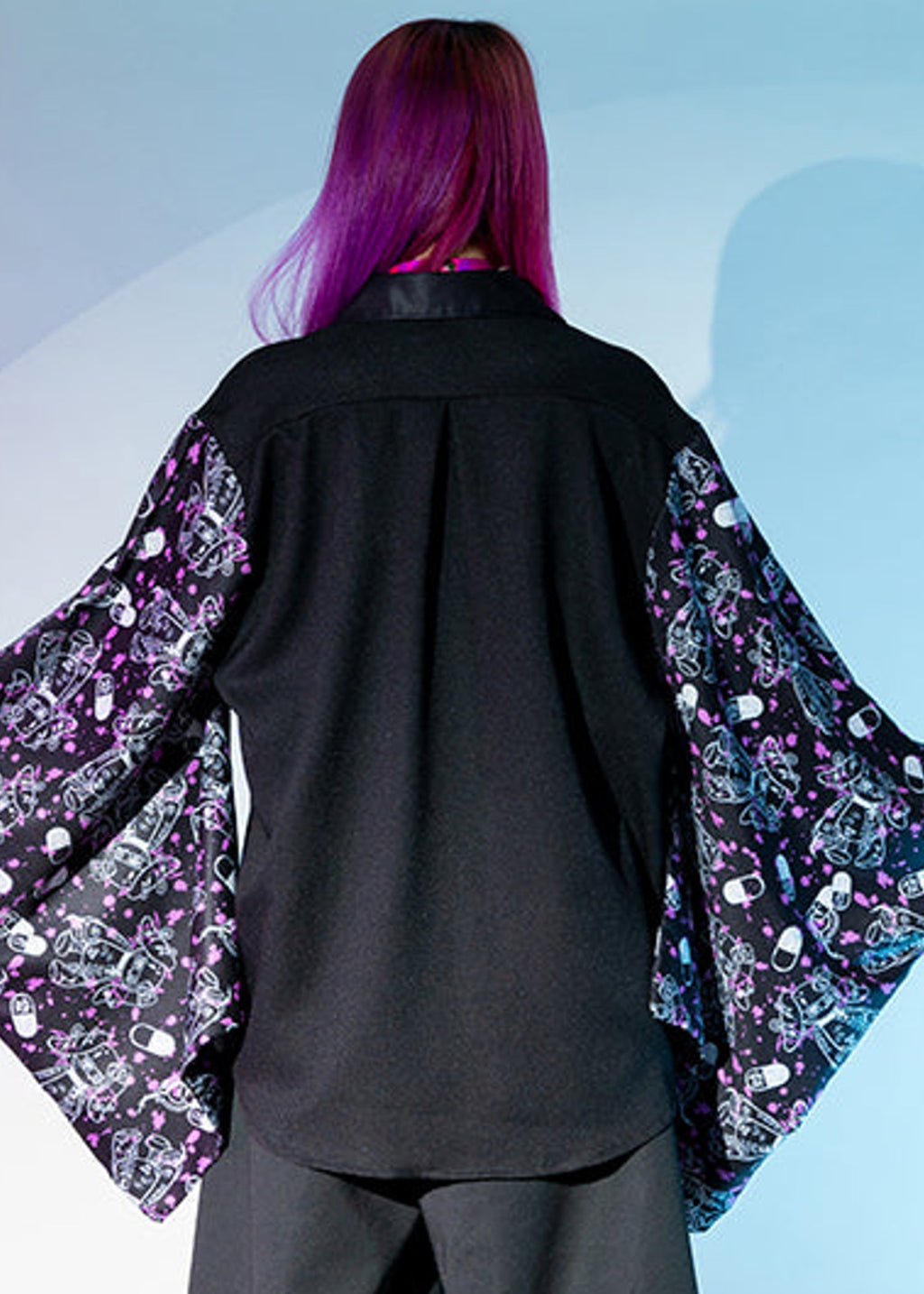  Mill & Nero Blood Nero Kimono Black Purple Button Shirt