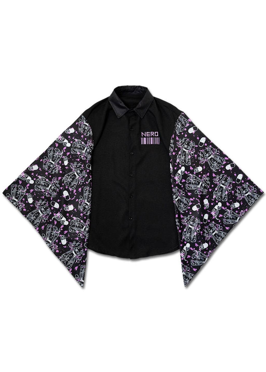  Mill & Nero Blood Nero Kimono Black Purple Button Shirt