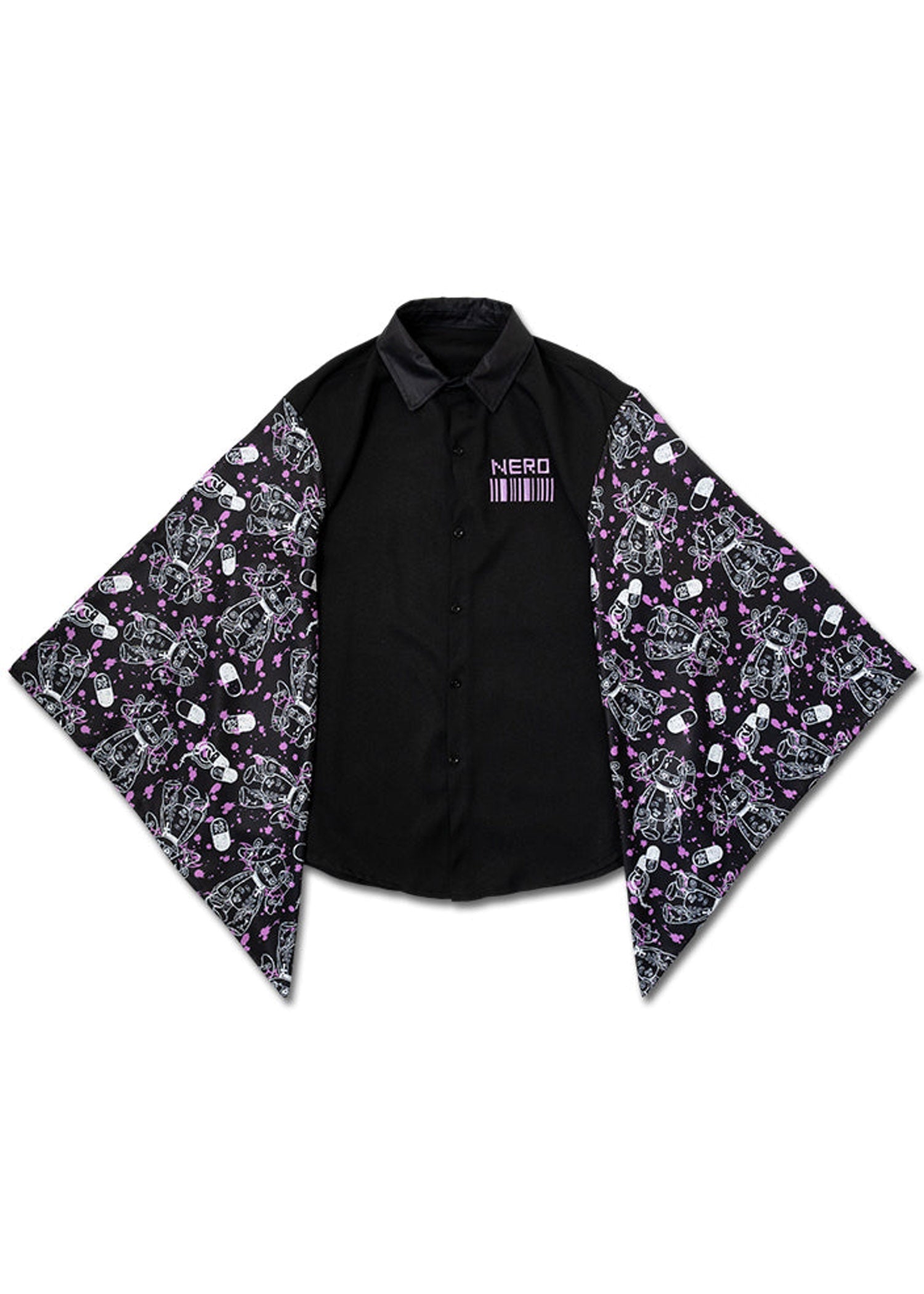  Mill & Nero Blood Nero Kimono Black Purple Button Shirt