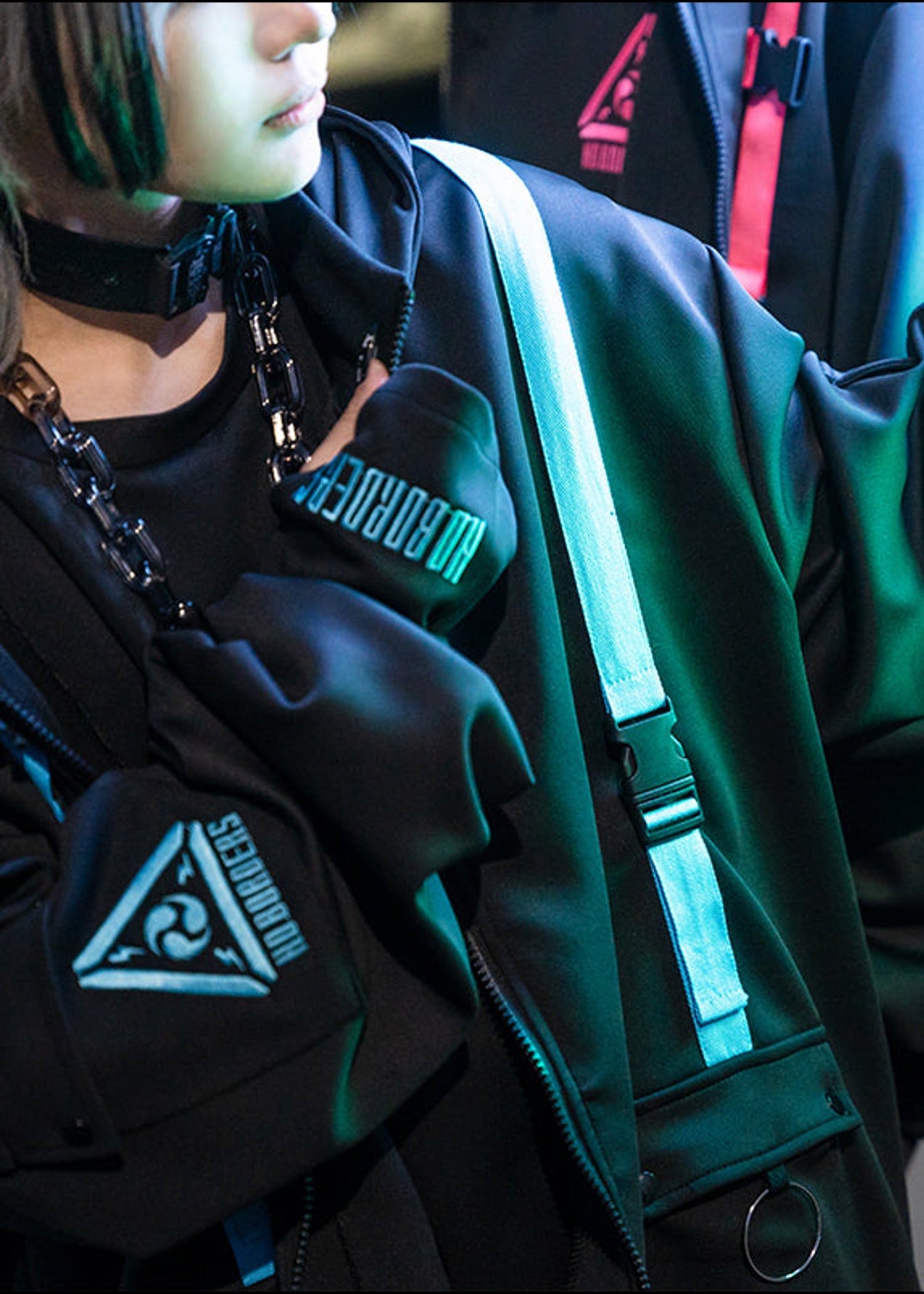  Uzurai Cyberpunk Tech Oversized Black Blue Jacket
