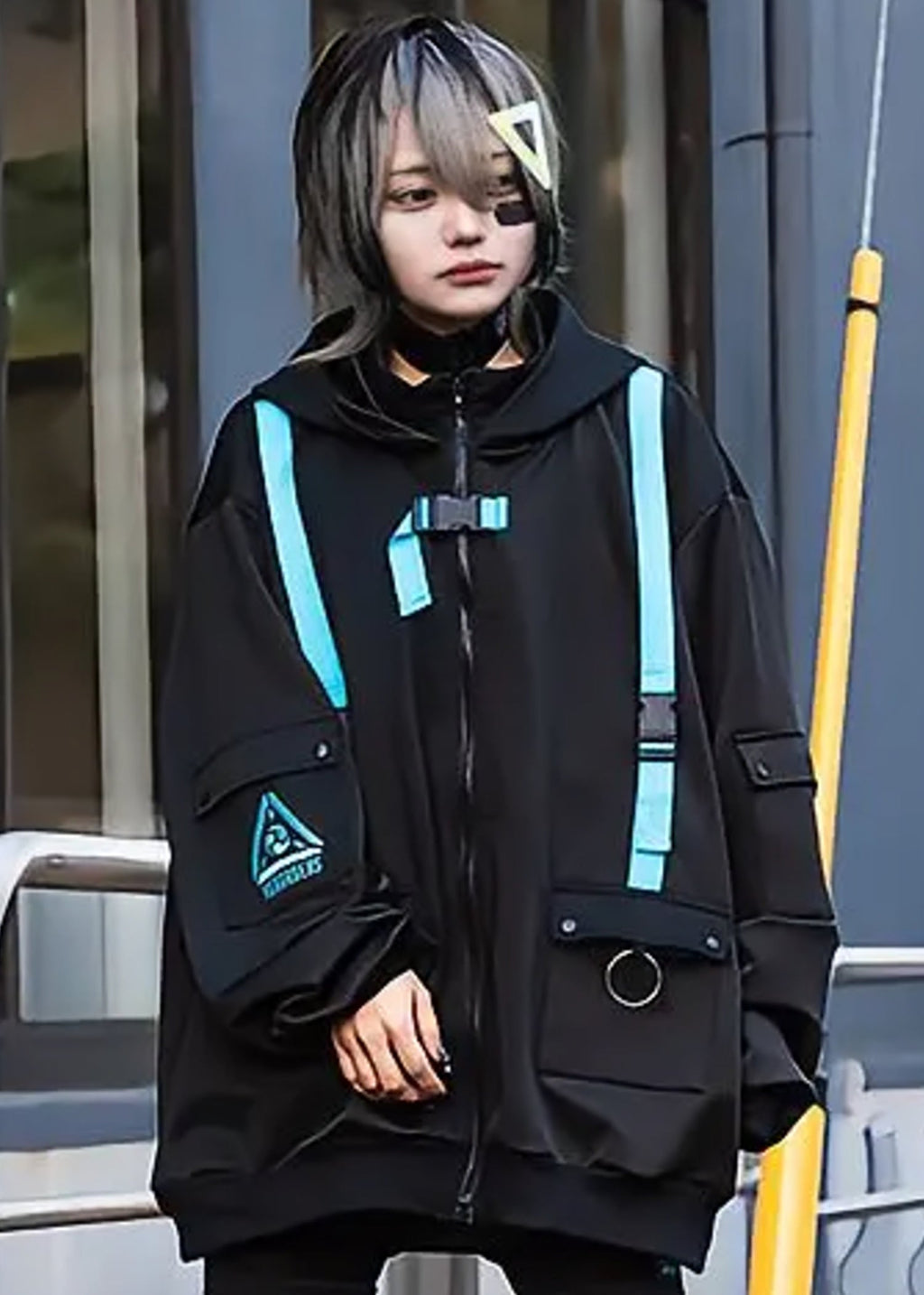  Uzurai Cyberpunk Tech Oversized Black Blue Jacket