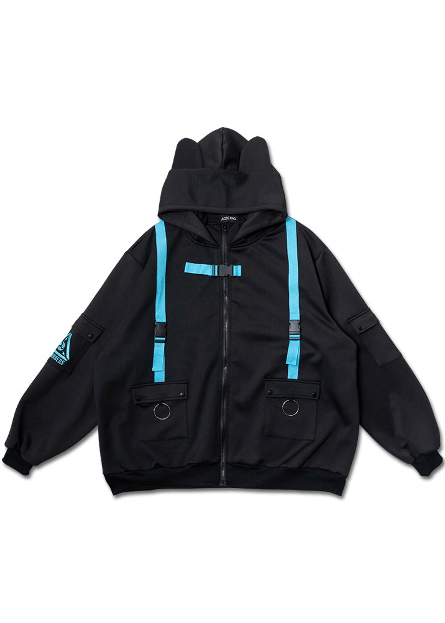  Uzurai Cyberpunk Tech Oversized Black Blue Jacket