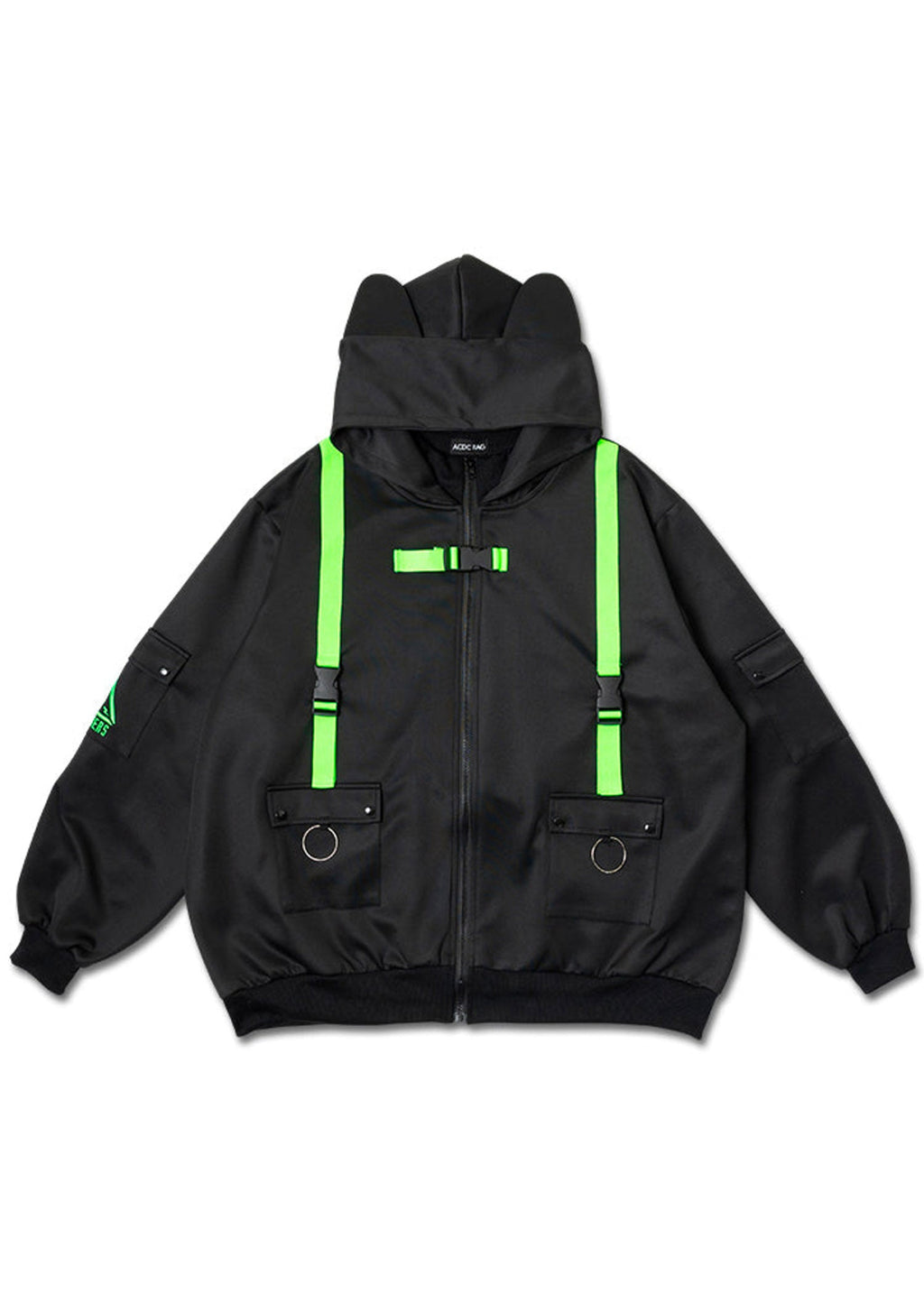  Uzurai Cyberpunk Tech Oversized Black Green Jacket