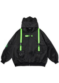 Uzurai Cyberpunk Tech Oversized Black Green Jacket