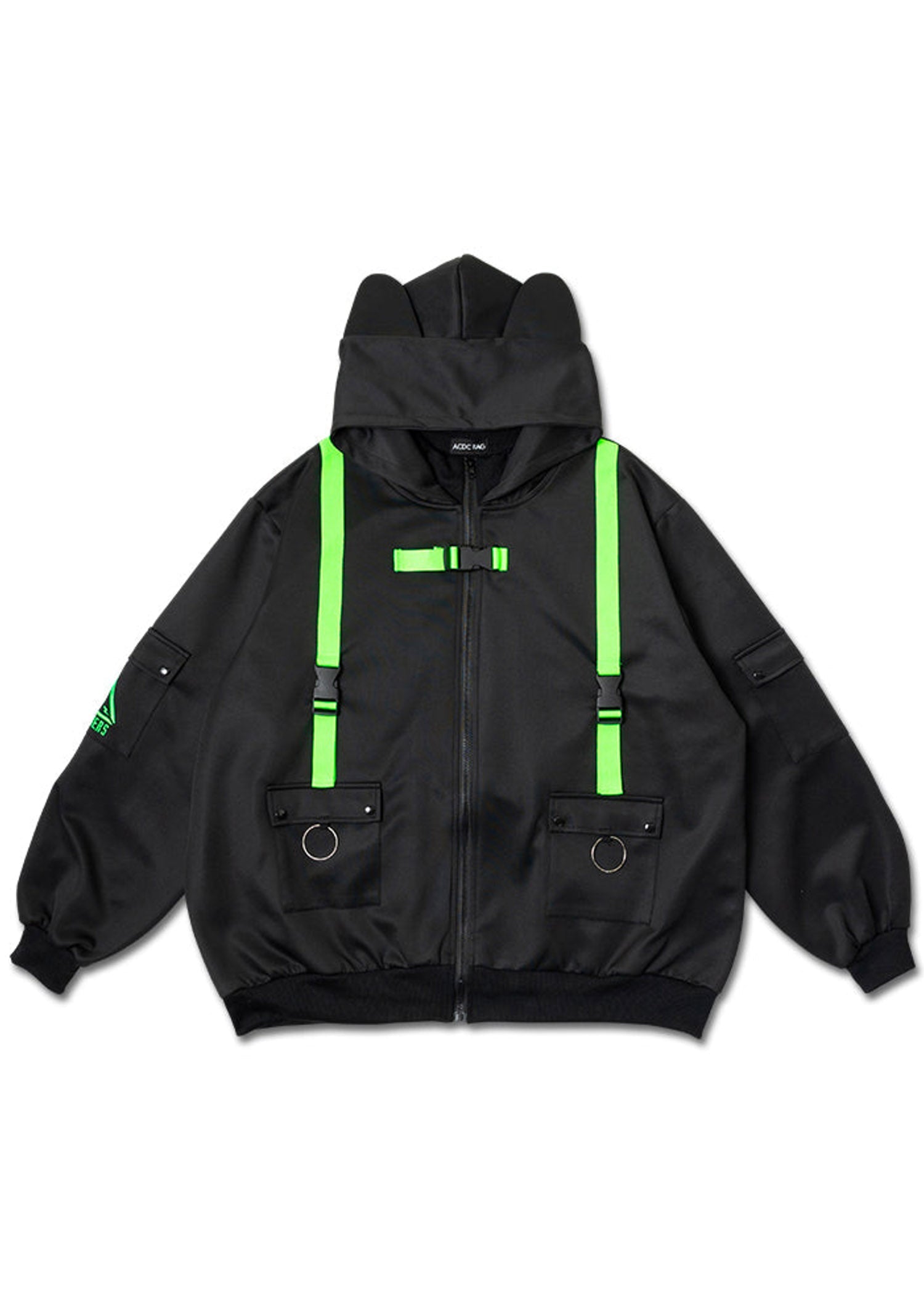  Uzurai Cyberpunk Tech Oversized Black Green Jacket