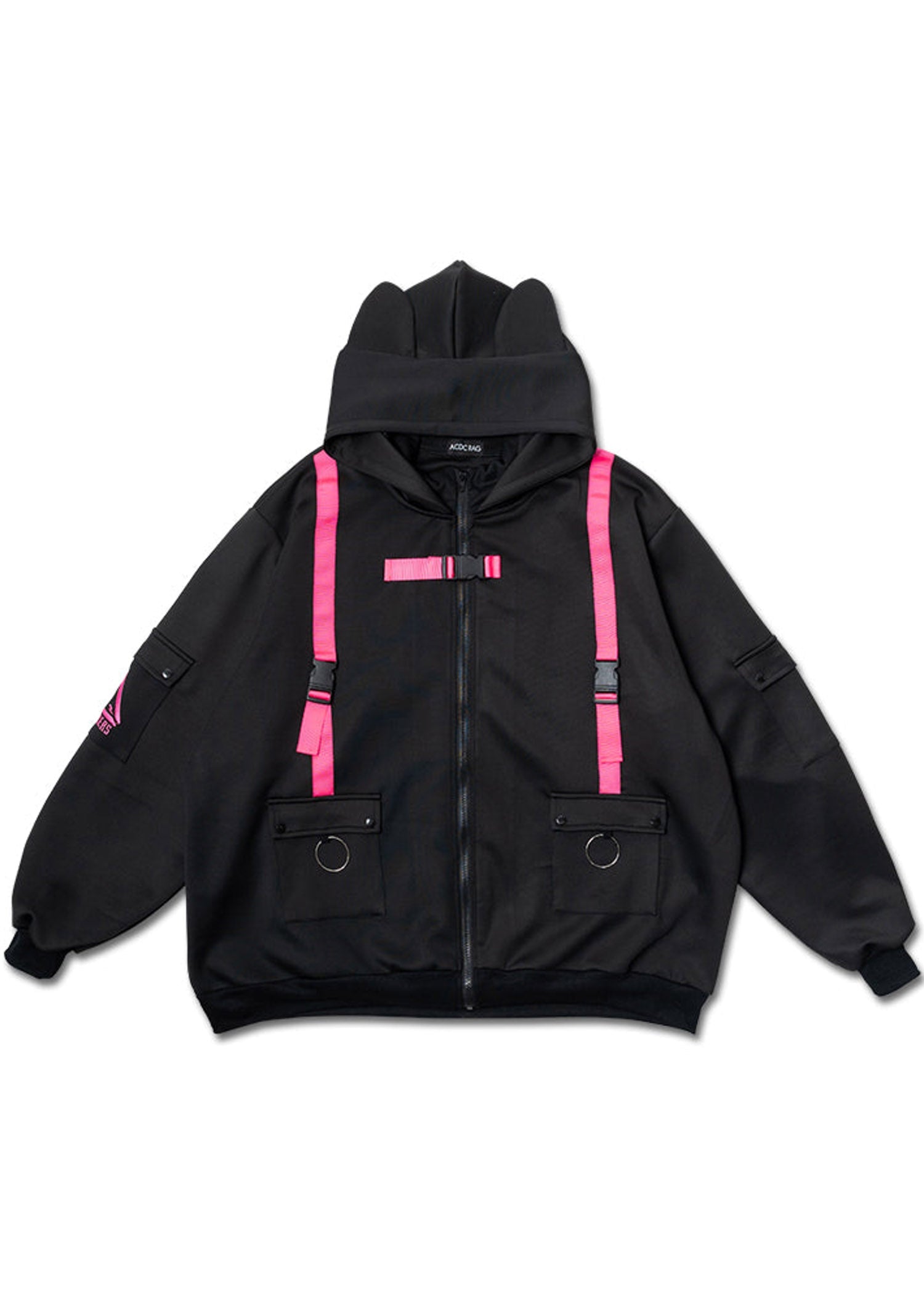  Uzurai Cyberpunk Tech Oversized Black Pink Jacket