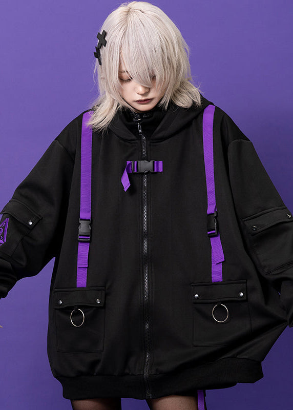  Uzurai Cyberpunk Tech Oversized Black Purple Jacket