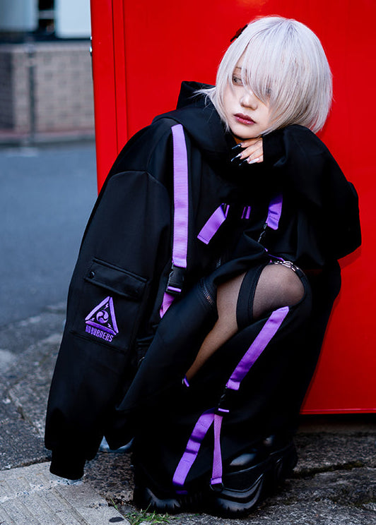  Uzurai Cyberpunk Tech Oversized Black Purple Jacket