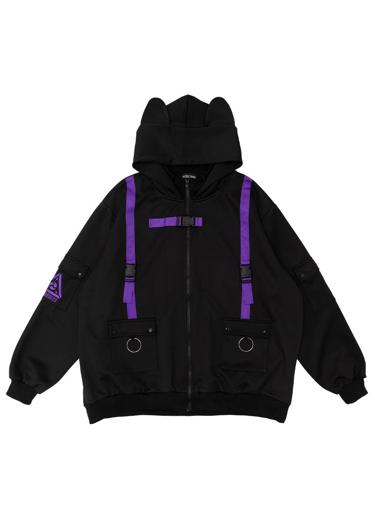  Uzurai Cyberpunk Tech Oversized Black Purple Jacket