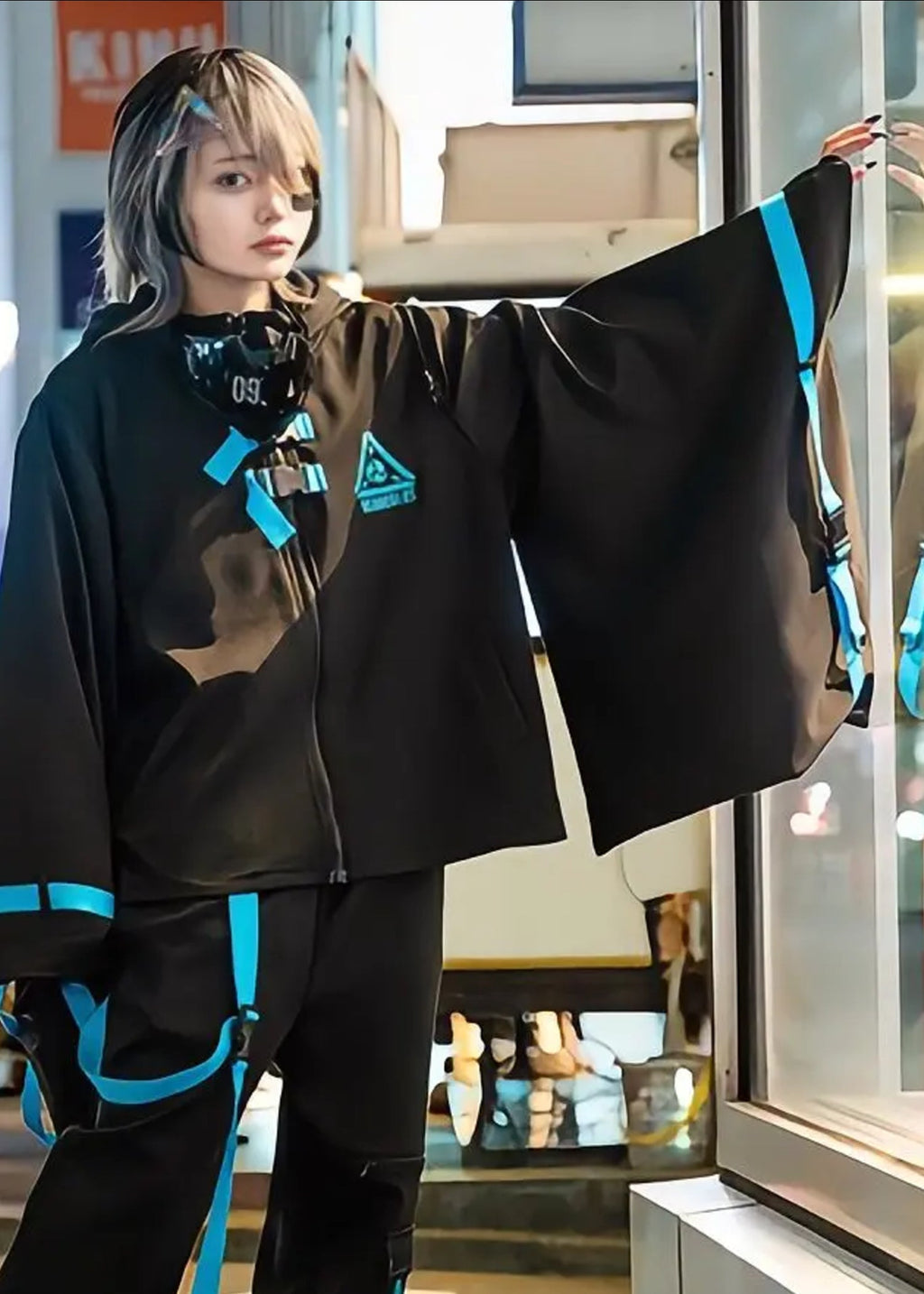  Uzurai Cyberpunk Tech Kimono Black Blue Jacket
