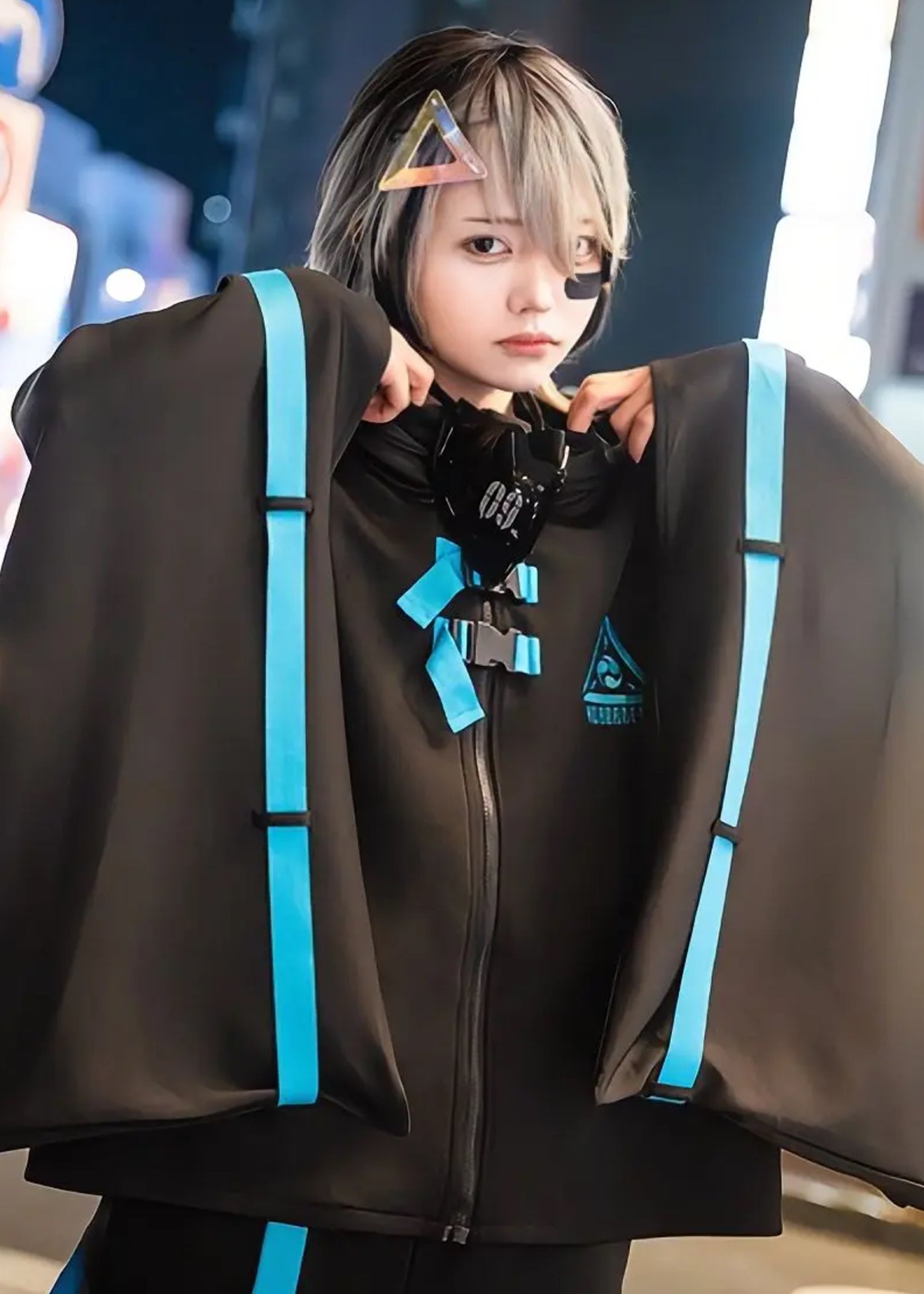  Uzurai Cyberpunk Tech Kimono Black Blue Jacket