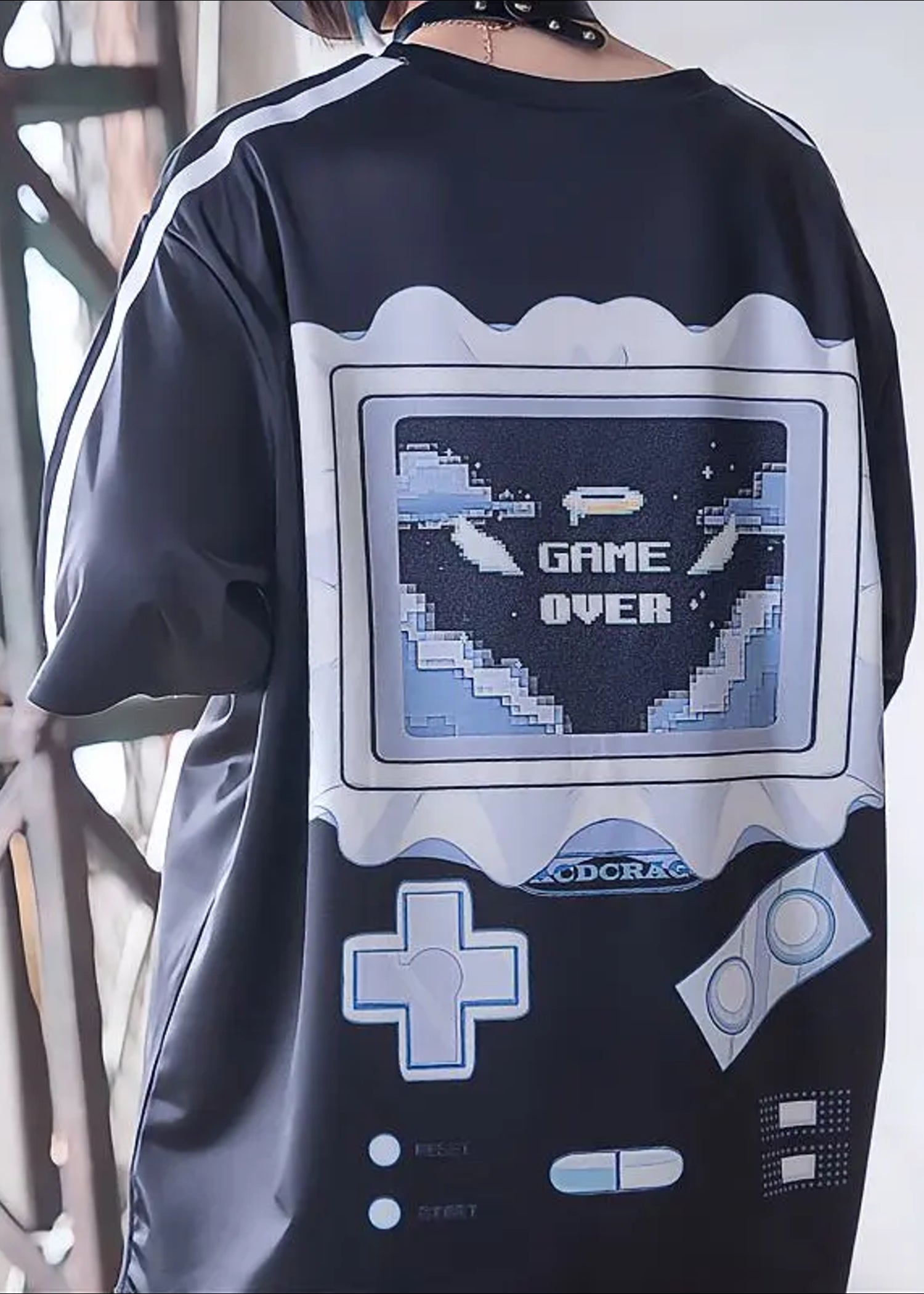  Game Over Jersey Black Oversized Tee