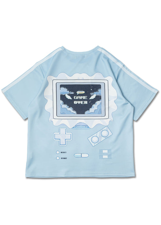 Game Over Jersey Pastel Blue Oversized Tee