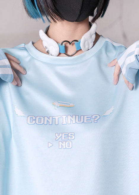  Game Over Jersey Pastel Blue Oversized Tee