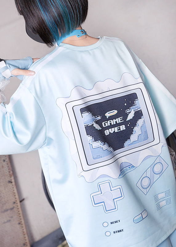  Game Over Jersey Pastel Blue Oversized Tee