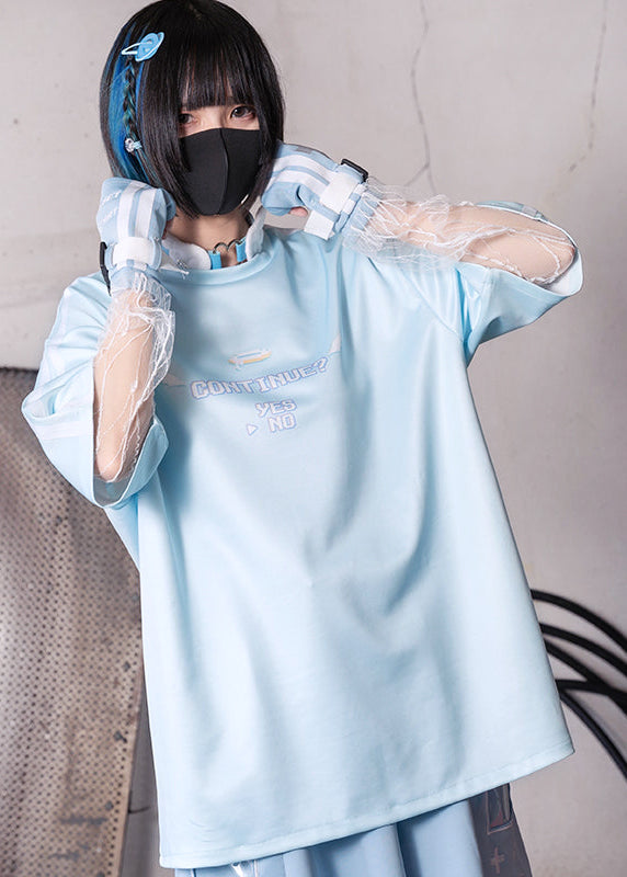  Game Over Jersey Pastel Blue Oversized Tee