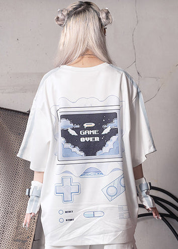  Game Over Jersey White Oversized Tee
