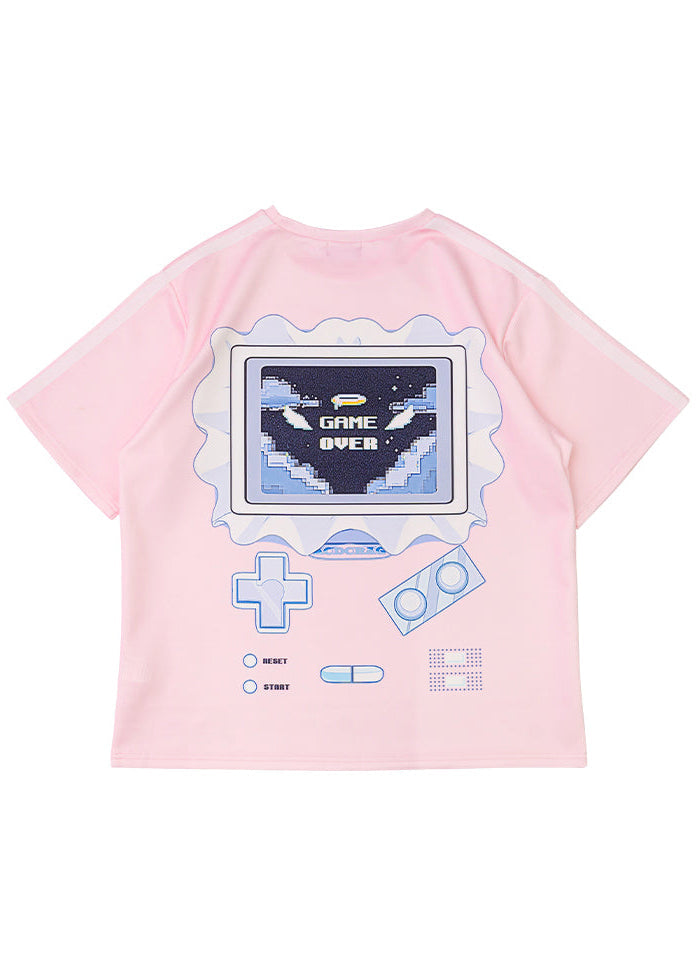  Game Over Jersey Pastel Pink Oversized Tee