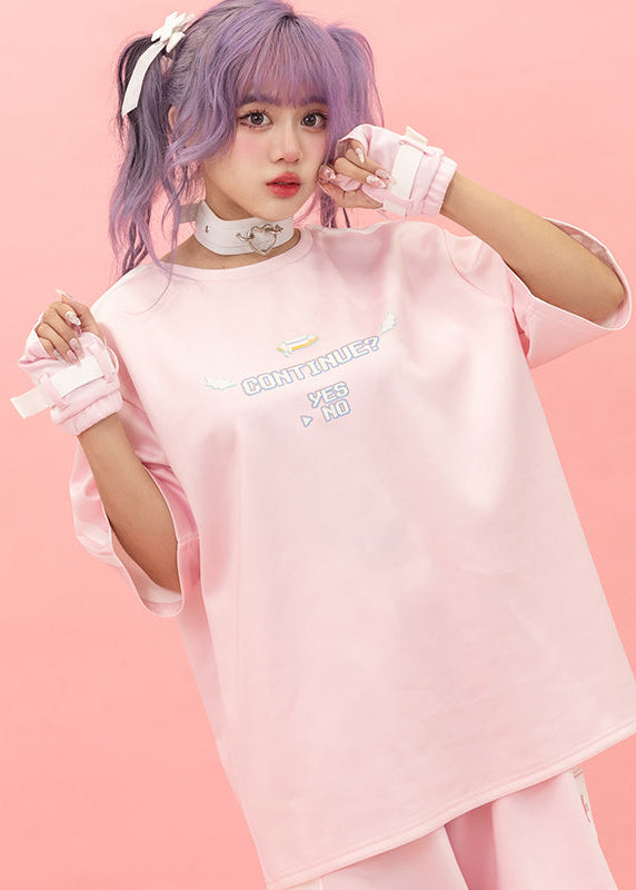  Game Over Jersey Pastel Pink Oversized Tee