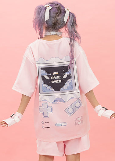  Game Over Jersey Pastel Pink Oversized Tee