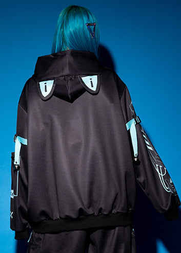  Error Code Cyberpunk Tech Oversized Black Blue Jacket