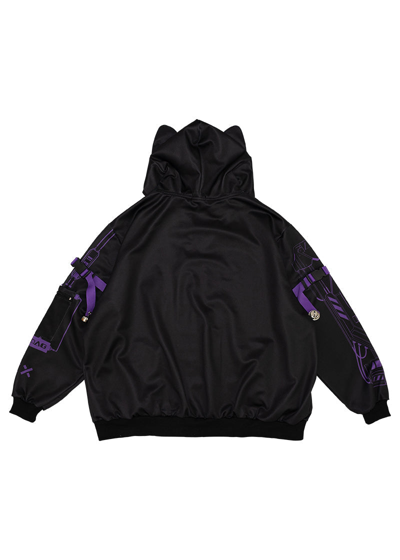  Error Code Cyberpunk Tech Oversized Black Purple Jacket