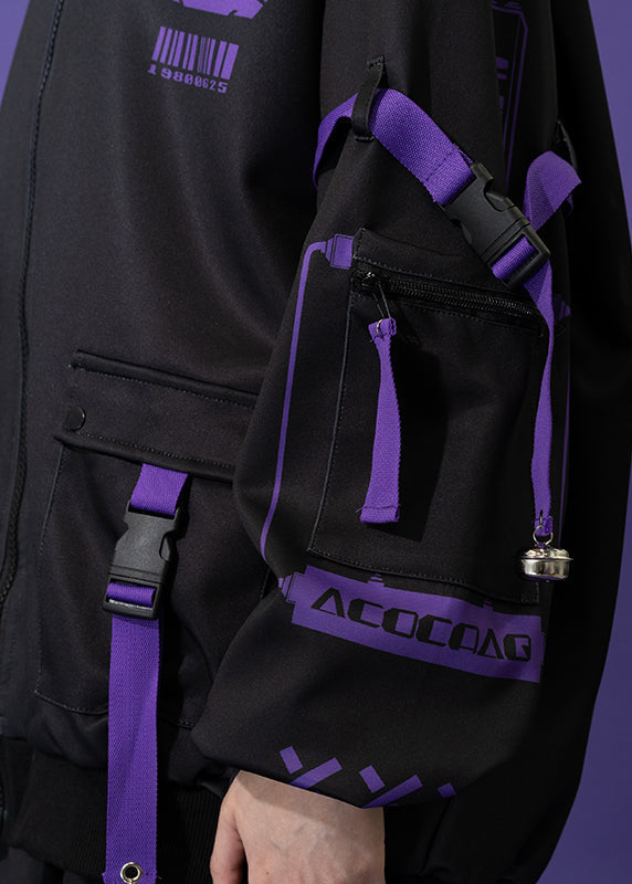  Error Code Cyberpunk Tech Oversized Black Purple Jacket
