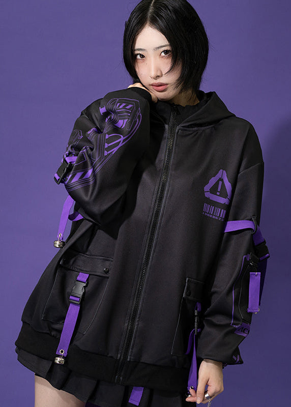  Error Code Cyberpunk Tech Oversized Black Purple Jacket