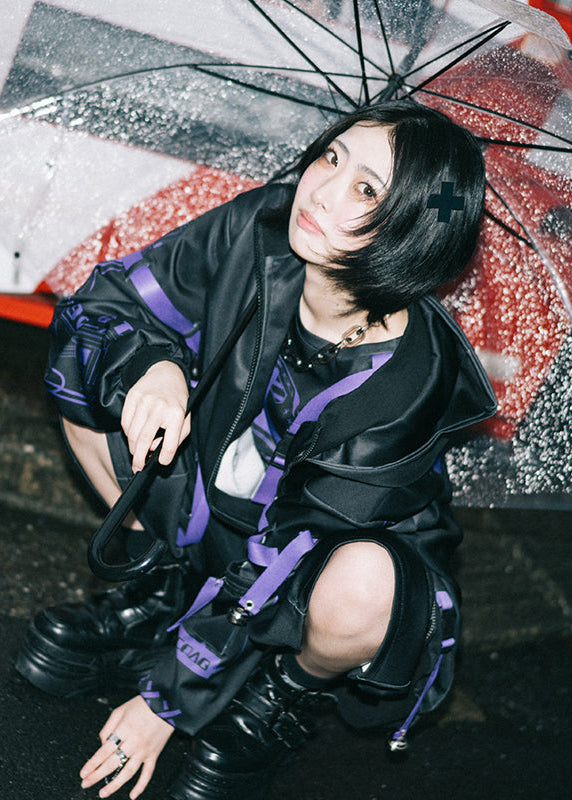  Error Code Cyberpunk Tech Oversized Black Purple Jacket